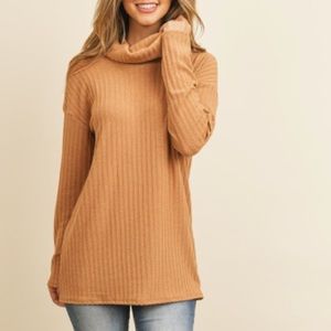 Cowl NECK POPCORN fabric lightweight knit SWEATER- CAMEL color , NEW!